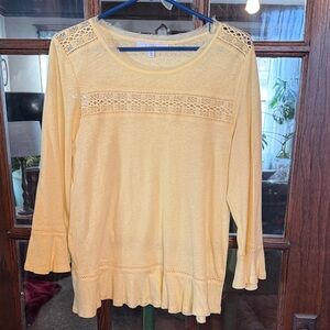 Fever Soft Yellow Lace Accent Top